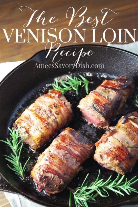 Venison Tenderloin Recipes Skillet, Venison Steak Recipes Cast Iron, Keto Venison Recipes, Deer Loin Recipes, Venison Recipes Crockpot, Bacon Wrapped Venison, Venison Meals, Deer Steak Recipes, Venison Dishes