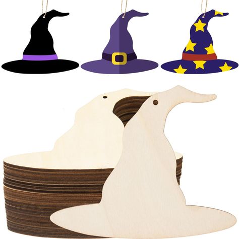 PRICES MAY VARY. Witch's Hat Wood Cutouts:You will get 48 pieces of unfinished wooden witch hat cutouts with a hole, and plus a roll of twine in 10 m/32.8 feet, each wood witch's hat is about 12 x 10 cm/4.72 x 3.94 inches and the thickness is 2.5 mm/0.1 inches, enough for you to DIY Halloween ornaments and crafts Reliable Wood Material:The unfinished wooden Halloween ornaments are made of quality wood, sturdy and not easy to break, and each wooden cutout is polished well so that the surfaces and Witches Hat Craft, Diy Halloween Ornaments, Halloween Ornaments Diy, Wooden Witch, Hat Ornaments, Halloween Hanging Decorations, Wood Halloween, Present Tags, Craft Presents