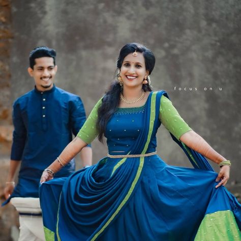 Peacock Color Saree, Peacock Blue Dress, Green Peacock, Engagement Dress, Peacock Color, Combo Dress, Contrast Blouse, Engagement Dresses, Peacock Green