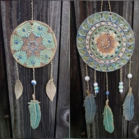 Ceramic Dream Catcher, Clay Dream Catcher, Modeling Clay Diy, Air Dry Clay Ideas, Dry Clay Ideas, Nature Craft, Twig Art, Handmade Christmas Crafts, Ceramic Wall Art