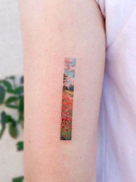 Monet Tattoo, Impressionism Flowers, Cloud Tattoo Design, Soft Tattoo, Framed Tattoo, History Tattoos, Korean Tattoos, Cloud Tattoo, Monet Art