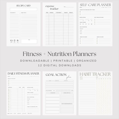 12 simple, modern planners for organizing your fitness and nutrition goals! Instantly downloadable to stay on track, stay consistent, and on top of all goals, metrics, and habits. WHY PLANNING OUT YOUR FITNESS + NUTRITION IS IMPORTANT— Have you ever heard the term: if you fail to plan, you plan to fail? Organization within your health is arguably the most important aspect of life to prioritize. Nutrition Planner, Nutrition Goals, Daily Nutrition, Workout Splits, Stay Consistent, Stay On Track, You Better Work, Fitness Planner, Fitness Nutrition