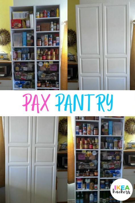 My kitchen was overflowing so for a couple of years I designed major remodels and reviewed this site for inspiration before this idea came to me. It’s not so much a HACK as a repurpose.I used the tallest and shallowest PAX wardrobes because I strongly dislike deep shelving for a pantry. Ikea Pax Kitchen Pantry, Pax Kitchen Pantry, Pax Pantry Hack, Pax Pantry, Pantry Hacks, Ikea Pantry, Easy Diy Home Projects, Pantry Layout, Ikea Finds