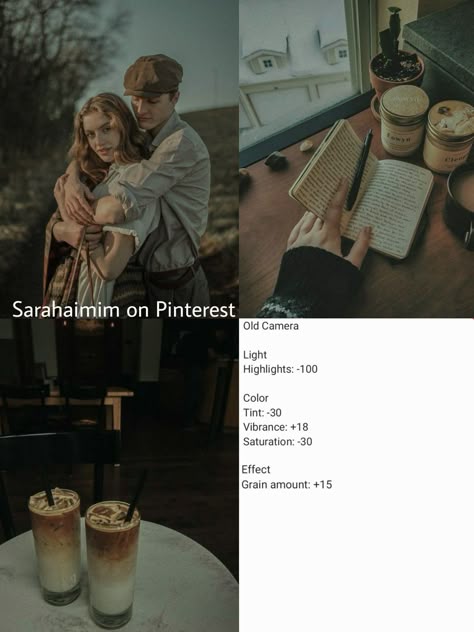 Cafe Photo Editing, Affinity Photo Presets, Polaroid Filter Lightroom, Picsart Filter Ideas, Filter Ideas Lightroom, Light Room Editing Filter, Dark Academia Presets, Dark Academia Filter, Old Photo Filter