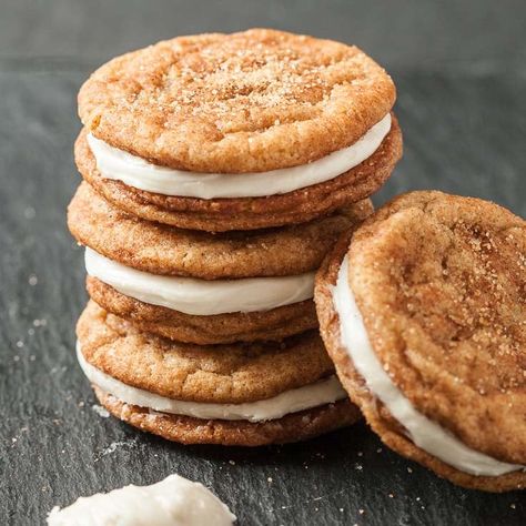 These Chewy Snickerdoodle Sandwich Cookies are a festive sweet treat made for the holidays. Perfect for cookie exchanges, dessert trays, and all the potlucks. They'll be gone in a snatch. Snickerdoodle Sandwich Cookies, Cookie Sandwich Recipes, Snickerdoodle Cookie, Cookie Sandwiches, Holiday Baking Recipes, Dessert Tray, Dessert Ingredients, Cookie Exchange, Snickerdoodles