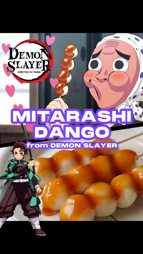 Anime Food Recipes Demon Slayer, Recipes To Make Your Boyfriend, Mitarashi Dango Recipe, Anime Inspired Recipes, Anime Inspired Food Recipes, Demon Slayer Party Food, Demon Slayer Food Ideas, Japanese Anime Food Recipes, Anime Party Food