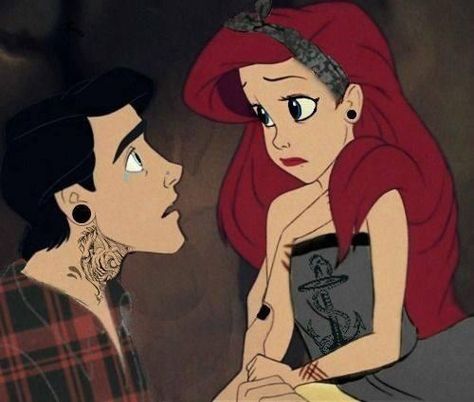 Badass Ariel & Eric Tattooed Disney Characters, Disney Punk Edits, Punk Disney Characters, Disney Gone Bad, Punk Tumblr, Emo Disney, Disney Amor, Disney Punk, Goth Disney