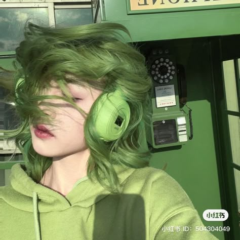 Outfits With Green Hair, Matcha Green Hair, Hair Color Ideas Green, Green Hair Dye Ideas, Green Hair Aesthetic, Green Long Hair, Sage Green Hair, Green Ponytail, Green Hair Color Ideas