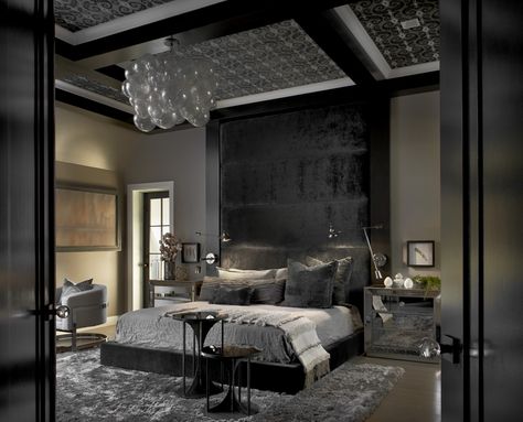 20 Gorgeous Bedrooms with Glass Night Stands Dark Bedroom Ideas For Men, All Black Bedroom, Dark Deco, Black Bedroom Design, Masculine Bedroom, Moody Bedroom, Dark Bedroom, Decor Ikea, Mens Bedroom