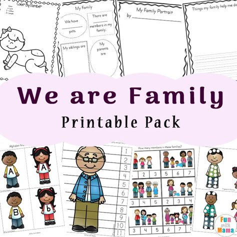 These family worksheets for kindergarten includes a fun all about me themed printable family tree worksheet too. This activity would go well with a family theme preschool all about me week. Family For Preschool Activities, All About My Family Preschool, Family Worksheets For Kids Kindergarten, Family Worksheets For Kids, My Family Activities, Family Tree Kindergarten, Balloon Avalanche, Skittles Rainbow, Preschool Family Theme