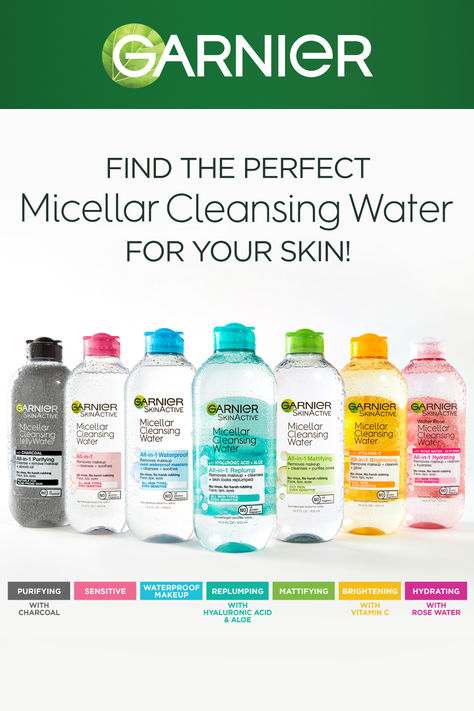 Micellar Cleansing Water ✨ An easy and effective way to cleanse skin and remove makeup. Each of our Micellar Cleansing Waters have individual benefits for your skincare goals. Micellar Water Benefits, Cleanser For All Skin Types, Garnier Micellar Cleansing Water, Skincare Goals, Garnier Micellar, Garnier Skin Active, Micellar Cleansing Water, Cleansing Water, Shower Skin Care