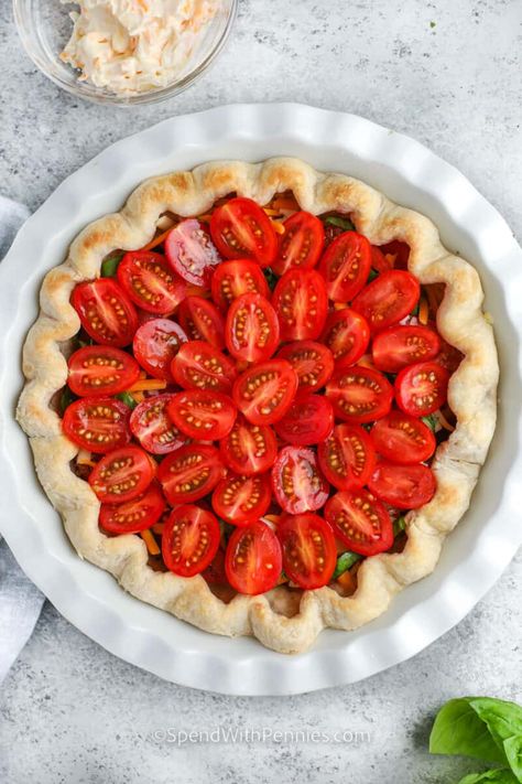 Tomato Pie Recipe, Spend With Pennies, Tomato Pie, Flaky Crust, Juicy Tomatoes, Fresh Herbs, The Oven, Summer Recipes, Tomatoes