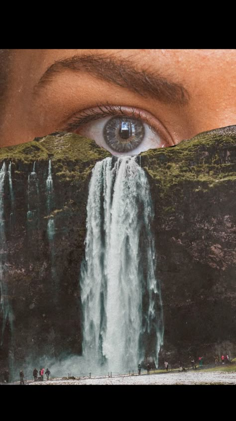 #sad #collage #waterfall #girl #cry Surreal Art Digital, Nature Collage Art Mixed Media, Realism Graphic Design, Paint And Collage, Unique Collage Ideas, Mixed Media Photography Ideas, Cool Collage Art, Calloge Art, Juxtaposition Art Ideas