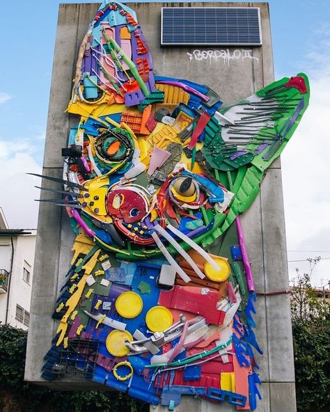 Topstreetart on Instagram: “The best streetart of the day: "Lighted Wild Cat" (SWIPE!) by @b0rdalo_ii + @luziadas_ in Agueda, Portugal. Location: R. Armindo Santos 63…” Waste Art, Repurposed Art, Trash Art, Graffiti Murals, Facebook Fan Page, Murals Street Art, Junk Art, Recycled Art, Blog Website