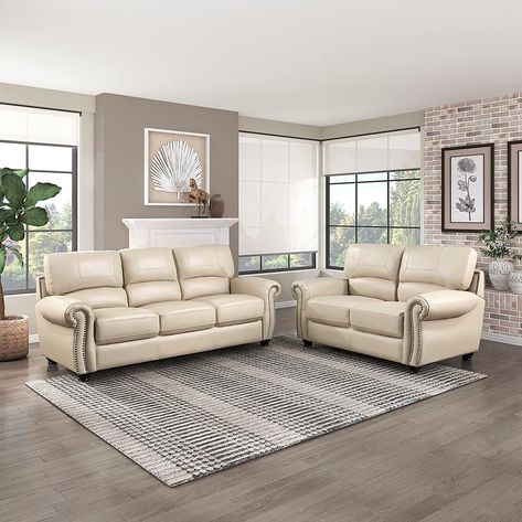 Lexicon Borneo Leather Match Living Room Sofa Set, 2-Piece, Cream Cream Leather Sofa Living Room, Cream Leather Sofa, Leather Sofa Living Room, Living Room Sofa Set, Living Room Design Inspiration, Living Room Sets, Leather Sofa, Sofa Set, Living Room Sofa