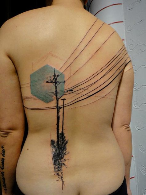 gorgeous modern graphic tattoos - photos posted by Mike Silver.  telephone wires Xoil Tattoo, Pole Tattoo, French Tattoo, Timeless Tattoo, Photoshop Styles, Modern Tattoos, Side Tattoos, Abstract Tattoo, Skin Art