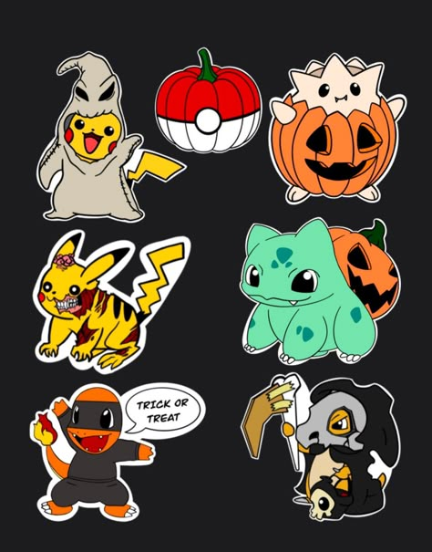 Pokémon Clip Art, Halloween Pikachu, Pokemon Halloween Art, Halloween Pokemon Tattoo, Pokemon Halloween Decorations, Spooky Pokemon, Halloween Pokemon Art, Halloween Sticker Ideas, Halloween Pokemon