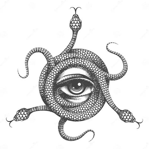 Esoteric Tattoo, Triangle Eye, Snake Knot, Esoteric Symbols, Snake Drawing, Painting Reference, 4 Tattoo, Occult Symbols, Medusa Tattoo