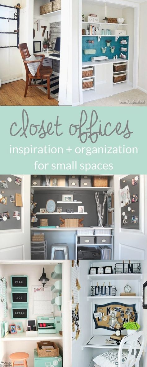 Inspiring Closet Offices - Make it Work Even in the Tiniest Space - The Crazy Craft Lady Hall Closet Turned Office, Convert Closet To Desk Space, Craft Room In Closet, Small Closet Turned Into Office, Making A Closet Into An Office, Office In Closet Ideas Small Spaces, Office Storage Closet Organization, Craft Room In A Closet, Small Closet Into Office