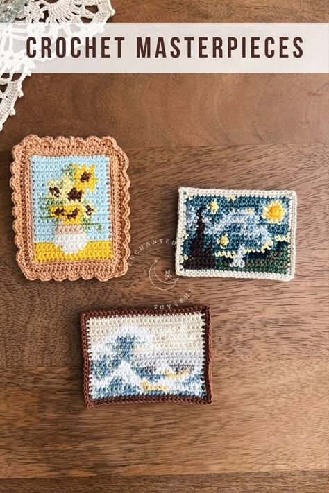 Crochet Van Gogh, Starry Night Pattern, Crochet Fall Decor, Night Pattern, Bookmark Crochet, Crochet Bookmark Pattern, Pixel Crochet, The Starry Night, Yarn Inspiration