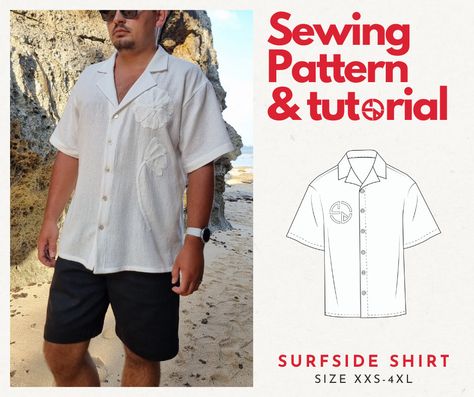 SURFSIDE SHIRT Pdf Tropical Shirt Sewing Pattern and Tutorial Hawaiian Shirt Sewing Pattern XXS-4XL - Etsy Australia Mens Shirt Pattern, Stylish Shirts Men, Shirt Sewing, Tropical Shirt, Selling Handmade Items, Shirt Sewing Pattern, Nautical Stripes, Tropical Shirts, Create Shirts