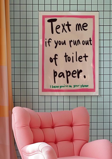 Bathroom Wall Decor, Humorous Posters, Funny Bathroom Art, Typography Poster, Kitsch Aesthetic Print, Dopamine Decor, Pink Wall Art by artevinadesign on Etsy Serotonin Decor, Kitsch Aesthetic, Posters Funny, Funny Bathroom Art, Bathroom Posters, Dopamine Decor, Aesthetic Print, Deco Rose, Funny Bathroom