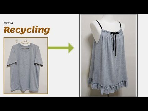 (1525) DIY Recycling a T-Shirt|티셔츠 리폼|미니 원피스|Mini dress|Reform Old Your Clothes|안입는 옷 리폼|Refashion|옷수선|옷만들기 - YouTube Skirt Refashion, Upcycle Clothes Diy, Sewing Clothing, Upcycle Shirt, Diy Clothes Design, T-shirt Refashion, Shirt Refashion, Altering Clothes, Old Shirts