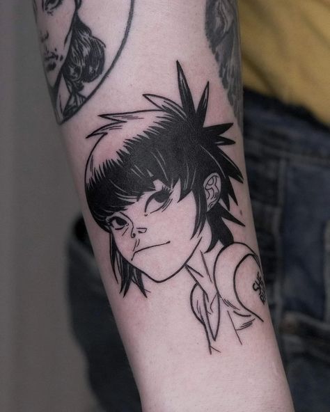 ✨tattoos, cats & adventures on Instagram: “Noodle from @gorillaz done for Max. Thank you as always! 🖤 #gorillaz #gorillazfanart #cartoontattoo #animemasterink#epicgamerink #kawaii…” Noodle Tattoo Gorillaz, Gorrilaz Tattoo, Gorillaz Tattoos, Gorillaz Tattoo Ideas, 2d Tattoo, Noodle Tattoo, Noodle From Gorillaz, Animation Tattoo, Tattoos Cartoon