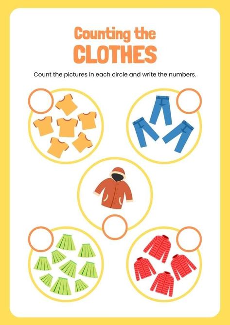 Clothes Worksheets For Kindergarten, English Pie, Clothes Kindergarten, Math Clothes, Clothes Worksheet, Preschool Activity Sheets, Class 1 Maths, Math Exam, Clothes Study