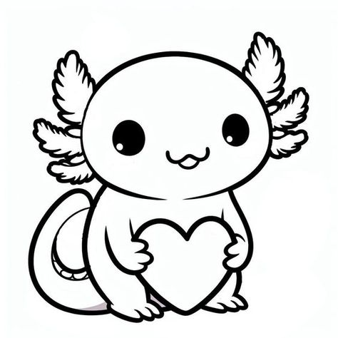 Axolotl Valentine, Valentine Cricut, Baby Axolotl, Valentine Svg Files, Outline Images, Image Svg, Heart Svg, Cute Easy Drawings, Cute Coloring Pages