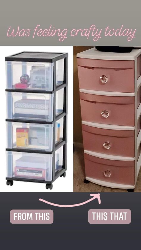 Took a plain clear and smokey grey plastic bin and spray painted the outter frame white with pink champagne drawers. Added a handle for some dazzle. Decorate Plastic Drawers, Plastic Drawer Makeover, Landscaping Layout, Landscaping Flowers, Craft Room Decor, Diy Furniture Renovation, Plastic Organizer, Plastic Drawers, Diy Dollar Store Crafts