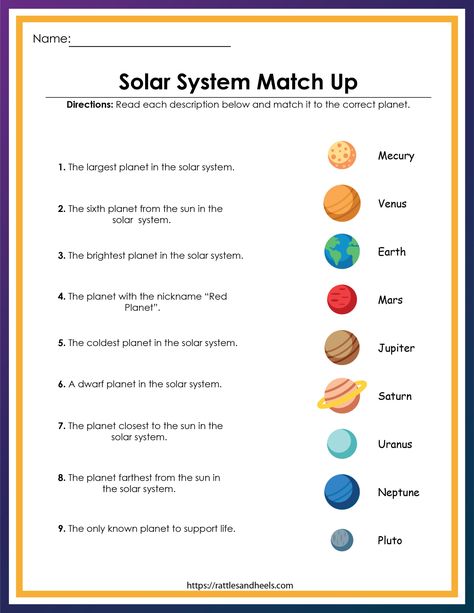 Free Solar System Worksheets for Kids - Rattles & Heels Planets Solar System, Teaching The Solar System, Solar System Kids, Planets For Kids, Solar System Worksheets For Kids, Planet Worksheets Free Printable, Solar System Worksheets For Grade 3, Solar System Facts Printables, 1st Grade Solar System Worksheets