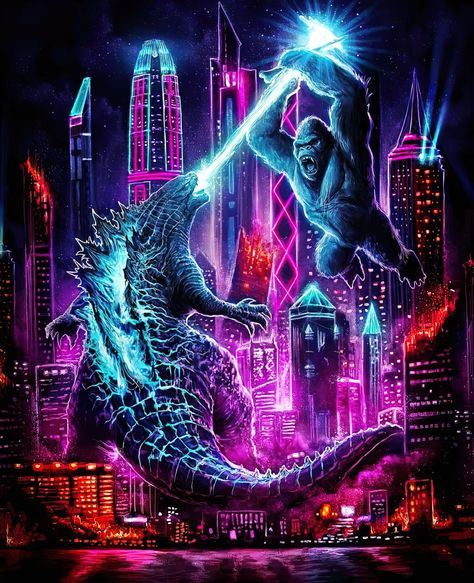 Godzilla Birthday Party, Godzilla Birthday, King Kong Art, Kong Godzilla, King Kong Vs Godzilla, Godzilla Comics, Breathing Fire, Neon Jungle, Godzilla Vs Kong