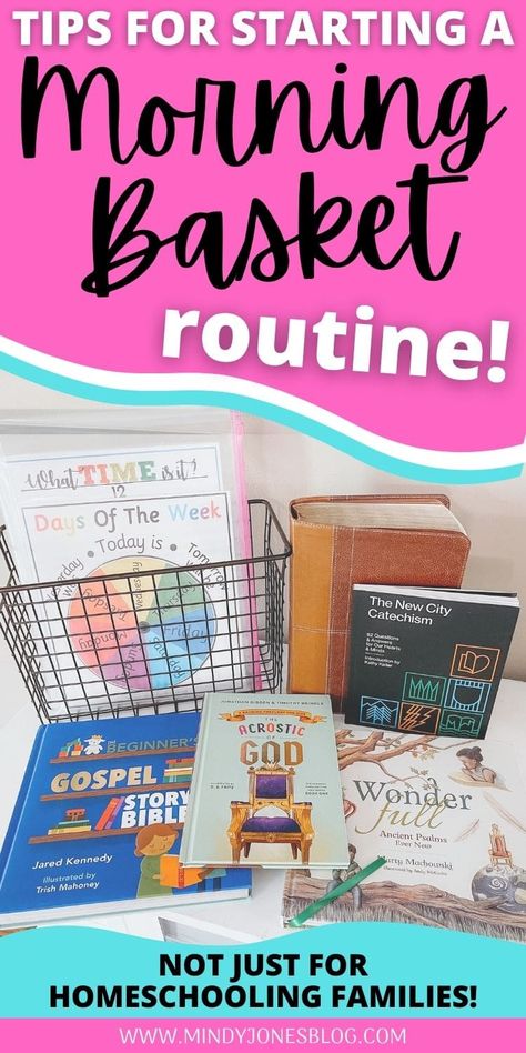 Morning Basket Bible Study, Montessori Morning Routine, Morning Homeschool Basket, Kindergarten Bible Study, Morning Basket Kindergarten, Homeschool Morning Basket Ideas, Charlotte Mason Morning Basket, Bible Basket Ideas, Homeschool Basket