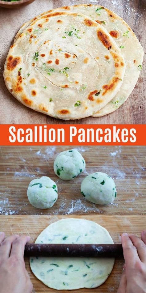 Scallion Pancakes Chinese, Scallion Pancake Recipe, Green Onions Recipes, Green Onion Pancake, Onion Pancake, Healthy Pancake Recipes, Healthy Greek Yogurt, Scallion Pancakes, Rasa Malaysia