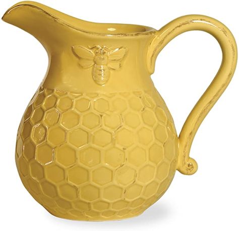 Bees Gees, Bee Cottage, Honey Bee Decor, Drink Pitcher, Porcelain Pitcher, Bee Inspired, Bee Decor, Unique Vases, Honeycomb Pattern