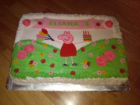 Peppa Pig Sheet Cake...07/2016 Bolo Da Peppa Pig, Greta Gris, Peppa Pig Birthday Cake, Pig Birthday Cakes, Birthday Sheet Cakes, Peppa Pig Cake, Peppa Pig Birthday Party, Pepa Pig, Pig Cake