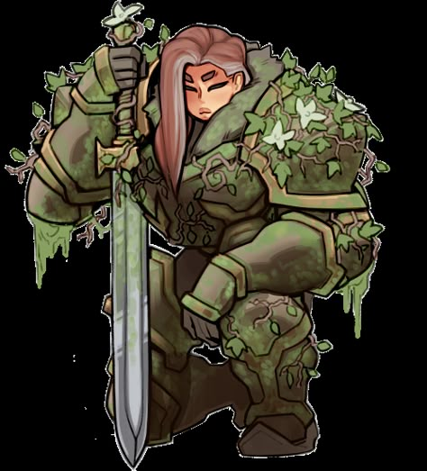 Nature Paladin Dnd, Oath Of The Ancients Paladin Female, Overgrown Character Design, D D Character, Plant Armor, Nature Paladin, D&d Paladin, Overgrown Drawing, Druid Drawing