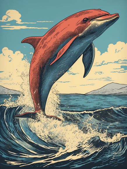 A dolphin depicted in a linocut style. AI-generated Dolphin Poster, Dolphin Illustration, Species Extinction, Dolphin Art, A Dolphin, Cute Poster, Animal Prints, Painting Oil, Linocut