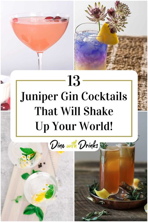 Collage of 4 juniper gin cocktails. Empress Gin St Germain, St Germain Cocktail Recipes Gin, Gin St Germain Cocktail, Cocktail With St Germain, Gin And St Germain Cocktail, St Germain Drinks, At Germain Cocktails, Gin Martini Recipes, St Germain Cocktail Recipes