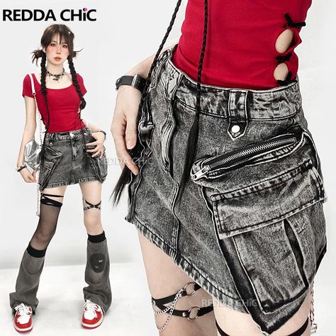 12.13US $ 50% OFF|ReddaChic Cowgirl Retro Gray Denim Suit Women Low Waist Big Pockets Cargo Skirt Raw Edge Leg Warmers Acubi Fashion Y2k Clothes| |   - AliExpress Suit Alternative, Skirt Leg Warmers, Classic Cowgirl, Mini Skirt Vintage, Acubi Fashion, Ateez Concert, Y2k Mini Skirt, Cargo Mini Skirt, Concert Fit