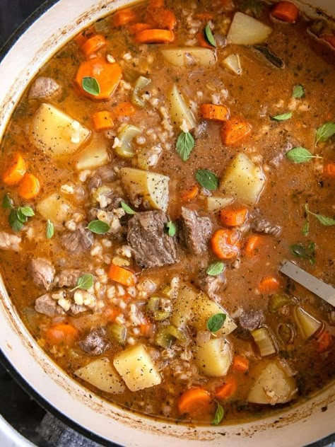 Beef Barley Soup Small Town Woman, Beef Barley Stew Stove Top, Best Ever Beef Barley Soup, Beef Barely Soup Soup, Beef Pearl Barley Soup, Beef Barley Soup With Potatoes, Beef Barley Soup With Frozen Vegetables, Gluten Free Beef Barley Soup, Beef Shank Barley Soup