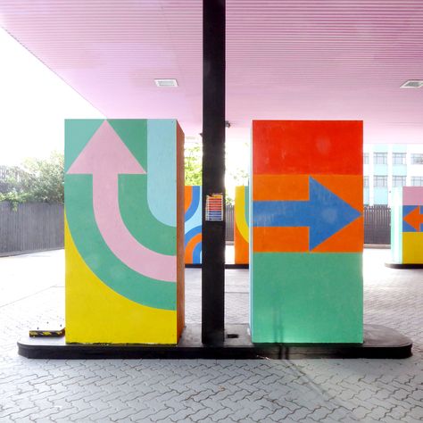 A couple more from that petrol station. By @craigandkarl Wayfinding Design, Signage System, Environmental Graphic Design, Event Signage, Petrol Station, Event Branding, Wayfinding Signage, Parking Garage, Environmental Design