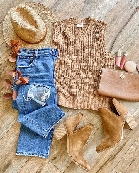 Easy Shaker Sweater Tank curated on LTK Sweater Tank Top Outfit Fall, Outfits With Bows, Sweater Tank Top Outfit, Tank Top Outfit, Outfit Ideas 2024, Hyper Feminine, Neutral Sweaters, Fall Transition Outfits, Tank Outfit