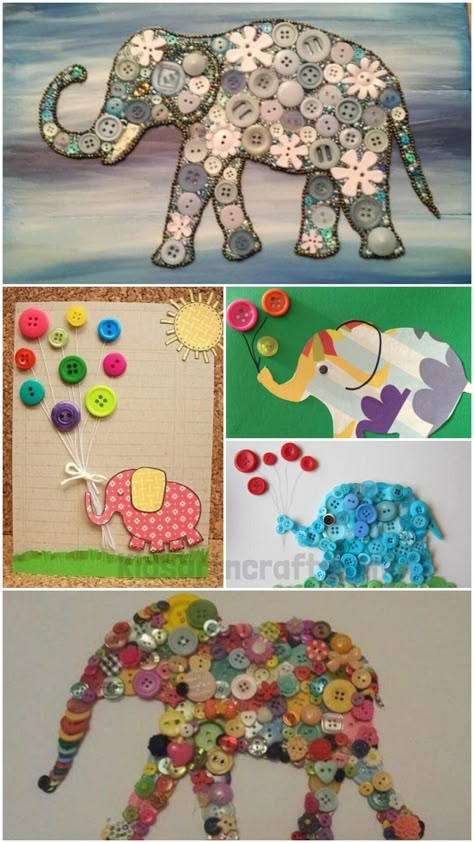 Recycled Button Elephant Crafts Elephant Craft For Adults, Elephant Arts And Crafts For Kids, Elephant Arts And Crafts, Safari Crafts For Older Kids, Elephant Crafts For Preschool, Elephant Crafts For Kids, Seniors Crafts, African Art For Kids, Elephant Craft