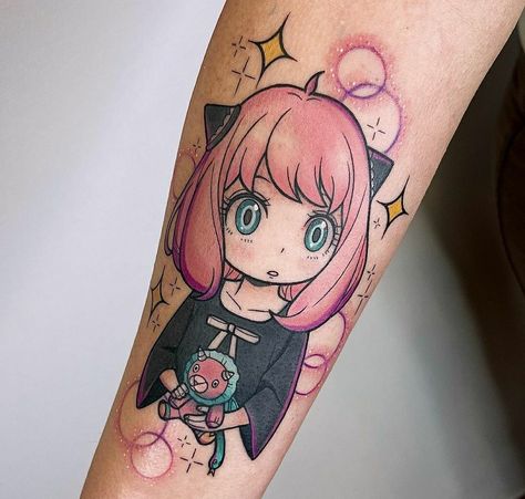 Spy Family Tattoo Ideas, Spyxfamily Tattoo, Anya Tattoo Anime, Spy X Family Tattoo Ideas, Cara Mia Tattoo, Spy X Family Tattoo, Anya Tattoo, Sarah Tattoo, Bubble Tattoo