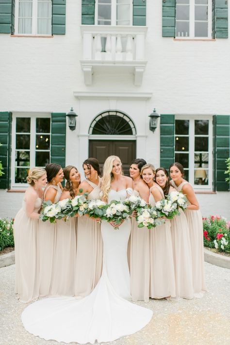 Long Champagne Bridesmaid Dresses, Bridesmaid Cream Dresses, Ivory Bridesmaids Dresses, White And Taupe Wedding, Beige Bridesmaids Dresses, Off White Bridesmaid Dresses, Bridesmaid Dresses Cream, Beige Bridesmaid Dresses, Tan Bridesmaid Dresses