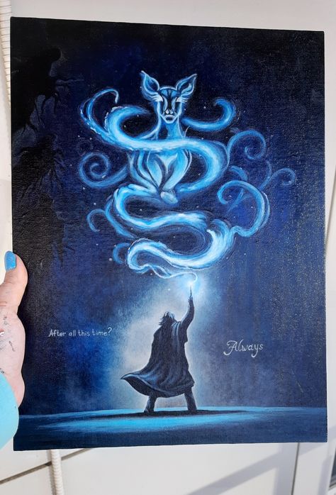 Art on canvas, 30*40 cm. Severus Snape, patronus."-After all this time? - Always" #handmade #harrypotter #always Harry Potter Always Art, Snape Patronus Art, Severus Snape Painting, After All This Time Always Art, Harry Potter Inspired Paintings, Harry Potter Oil Painting, Harry Potter Paintings Easy, Harry Potter Painting Ideas On Canvas Easy, Patronus Painting