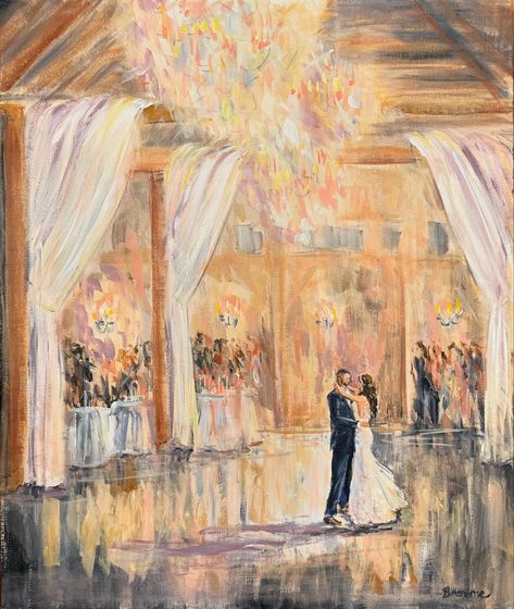 Second painting of the evening: the first dance as husband & wife, surrounded by friends and loved ones! 💕 (20”x24” acrylic on canvas, completed at the reception) @jess_mulholland_ & @mpelli25 The talented wedding professionals I enjoyed working with: @stonehursthv @_photography_by_bri @djmartyco @mikeeganheavenlyweddings @rose_of_sharon1128 @mpmotionpictures @mallorysgalleryri #bethbeeart #firstdance #firstdanceashusbandandwife #firstdancewedding #firstdancepainting #firstdancep... First Dance Painting, Wedding Artist, Newport Mansions, Live Wedding Painting, Dance Paintings, Wedding Painting, Artistic Wedding, Bee Art, Metal Leaves