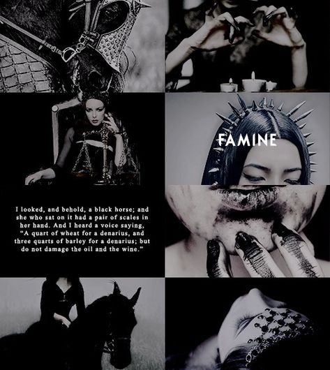 Famine | cr.: marzaenna on tumblr Famine Horseman, Famine Aesthetic, Four Horseman, 4 Horsemen, Four Horsemen Of The Apocalypse, The Four Horsemen, Horsemen Of The Apocalypse, Gods Goddesses, Four Horsemen